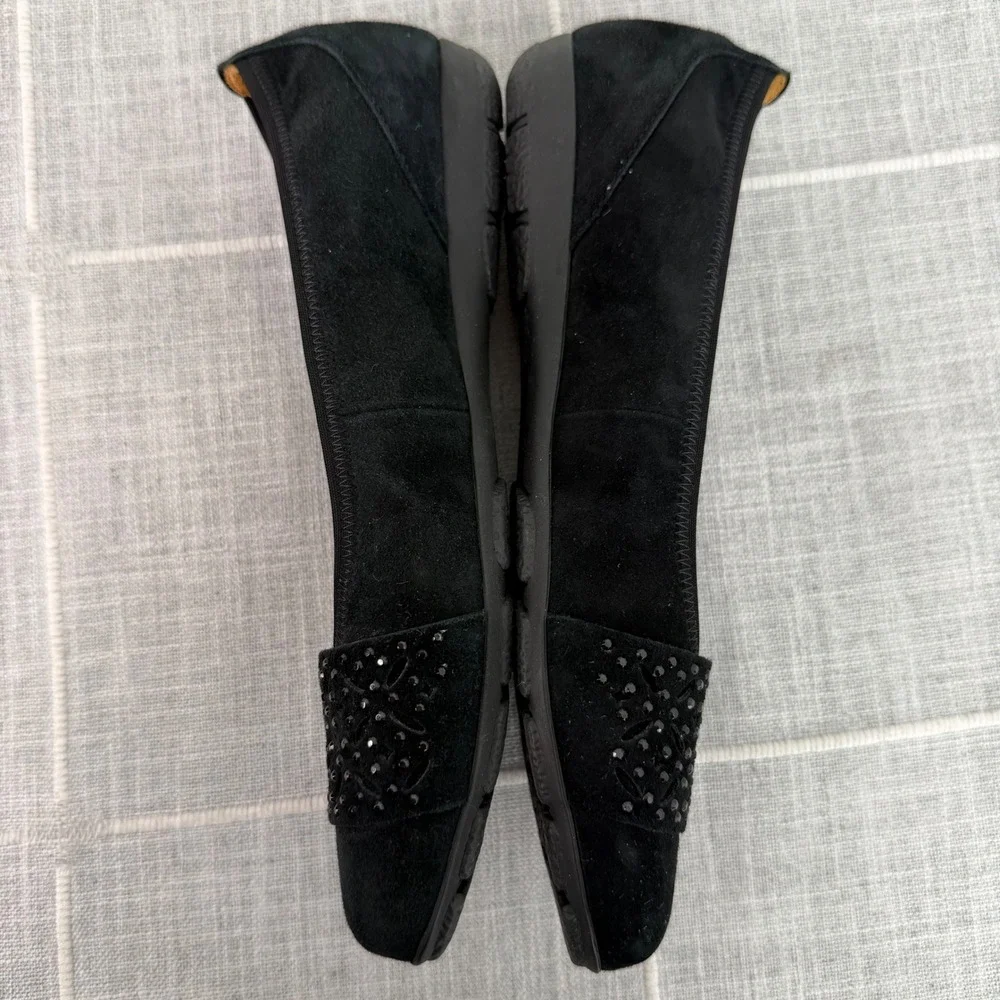 Gabor US 7.5 Black Flats Suede Laser Cut Rhinestone UK 5 Hovercraft‎ Sole